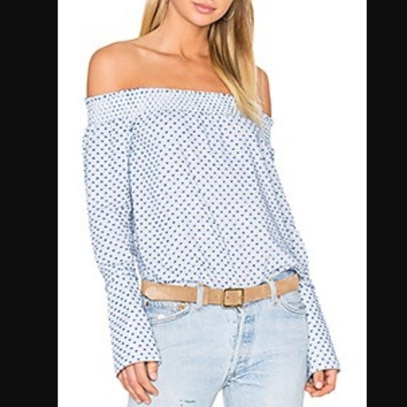 Derek Lam 10 Crosby Off Shoulder Dotted Top - Picture 1 of 9